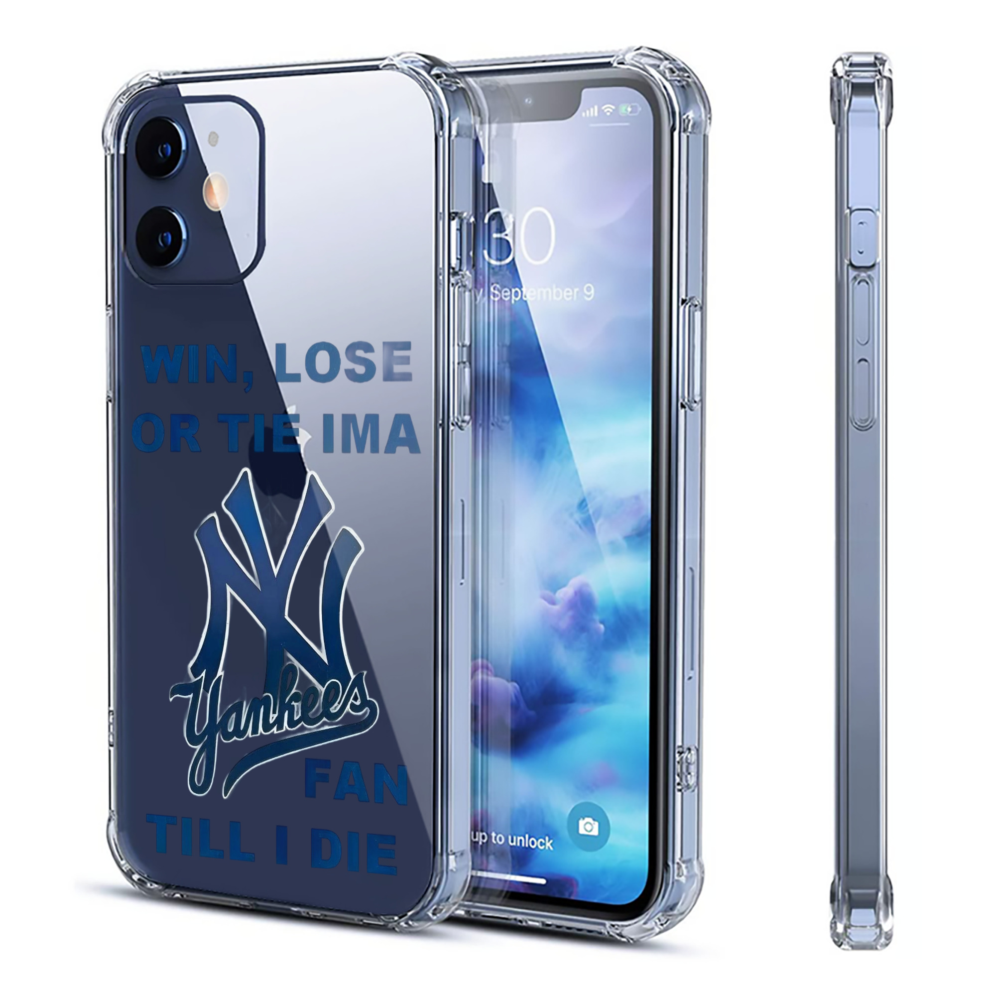 New York Yankees Win,Lose or Tie IMA Fan Till I Die Clear IPhone 12 Case – Soft TPU With UV Print – Enhanced Drop Protection, Precise Fit, Anti-Fingerprint, Customizable Design, Scratch-Resistant, Yellow-Resistant